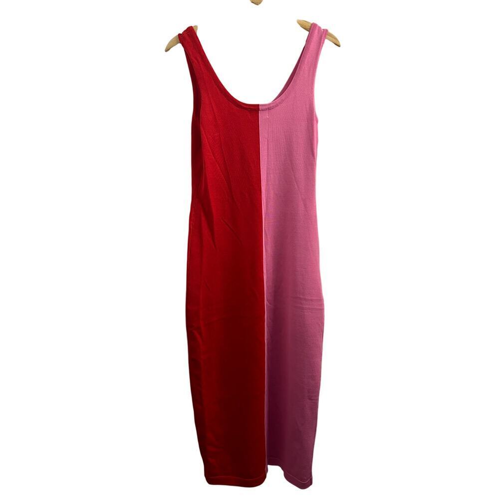 Ronny Kobo Stretch Bodycon Knee Length Sleeveless Pink and Red Knit Dress, M - Picture 4 of 6